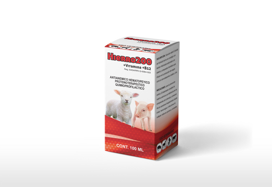 Hierro 200 Inyectable Suplemento Hemático con Hierro, B12, Cobalto y Zinc para Ganado