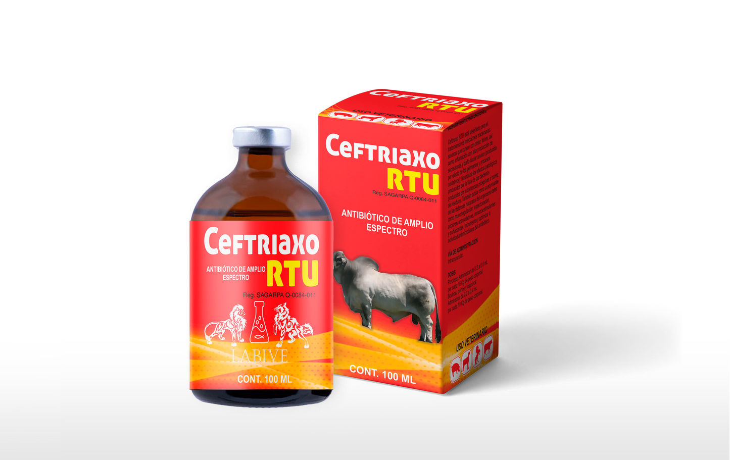 Ceftriaxo RTU Inyectable Antibiótico de Amplio Espectro con Antiinflamatorio para Ganado