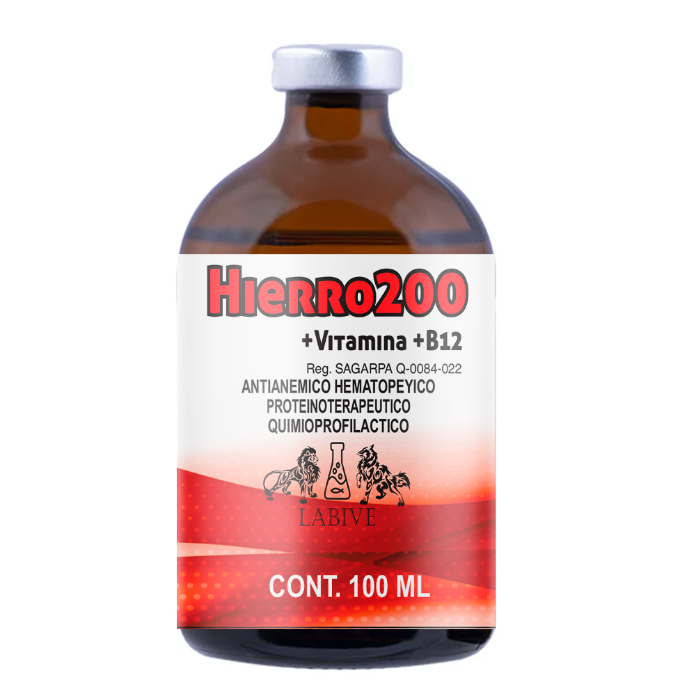 Hierro 200 Inyectable Suplemento Hemático con Hierro, B12, Cobalto y Zinc para Ganado