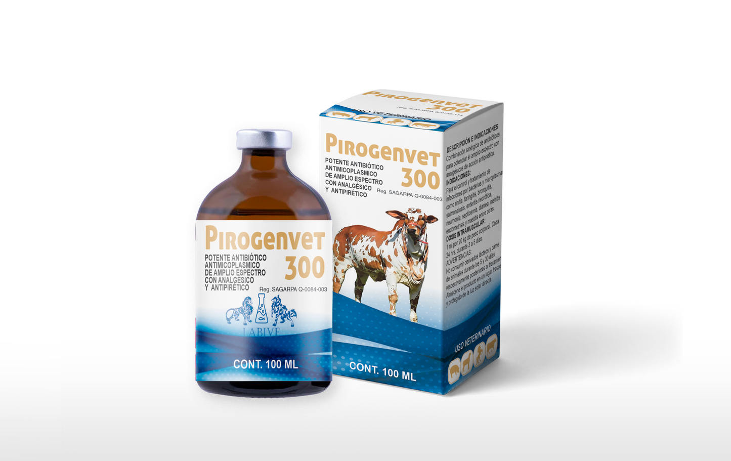 Pirogenvet 300 Inyectable Antibiótico de Amplio Espectro con Analgésico y Antipirético