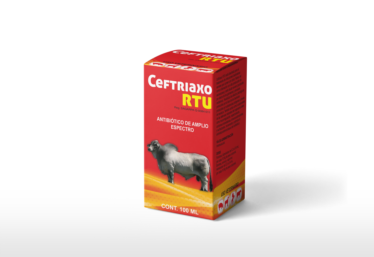 Ceftriaxo RTU Inyectable Antibiótico de Amplio Espectro con Antiinflamatorio para Ganado